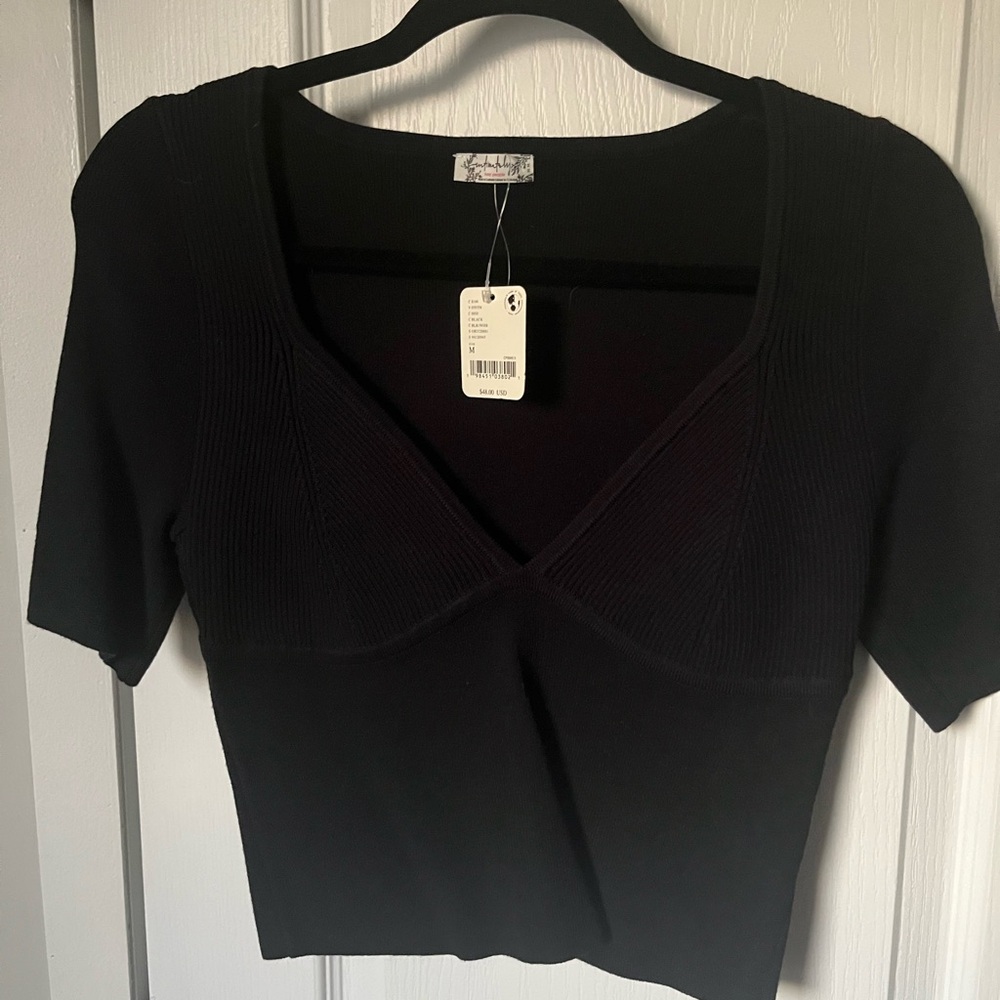 Black Ribbed Crop Top by Black